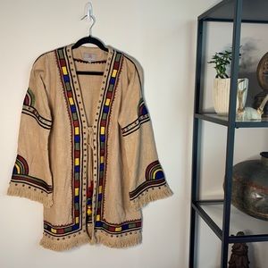 Roja Linen Jacket with Embroidery, Studs, Tassel and Fringe